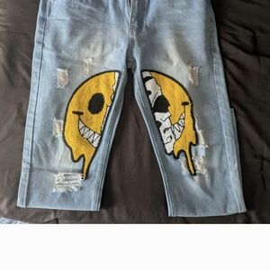 Men's Straight Jeans with Yellow Graphic Patch